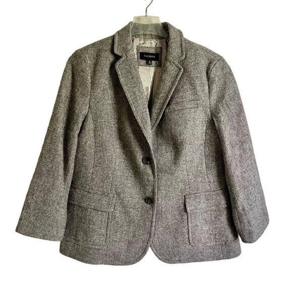 Talbots Gray Wool Blend 2 Button Lined Jacket Blazer Pockets Women's Size - Picture 1 of 11
